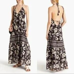 ba&sh Downton Printed Halter Tie Sleeveless Maxi Dress - Large